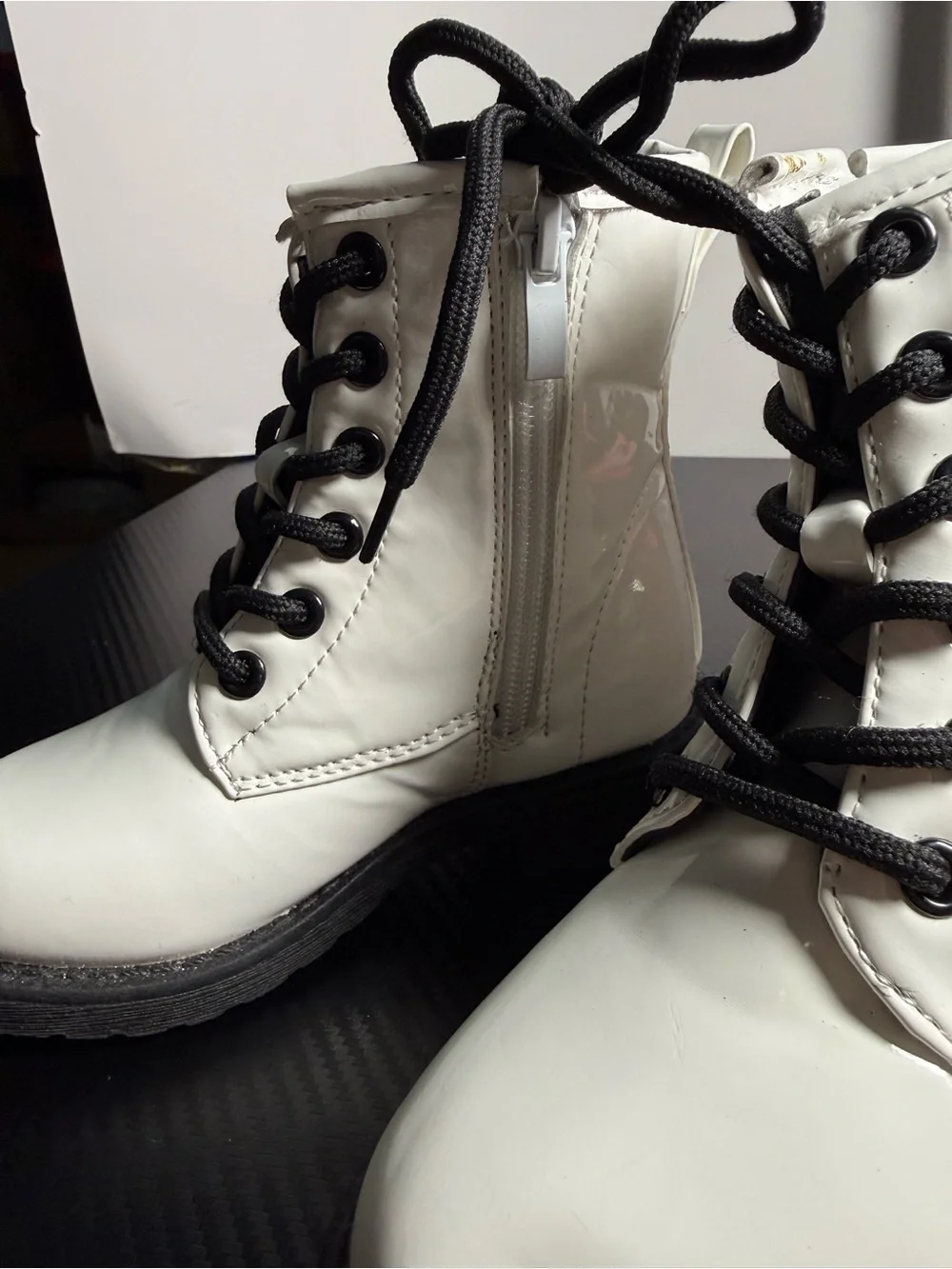White Lace-Up Patent Combat Boots - Girls